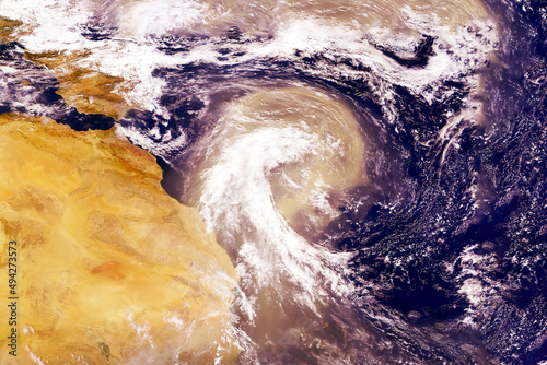 Fototapeta Naklejka Na Ścianę i Meble -  Sandstorm from space. Elements of this image furnished by NASA