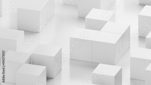 White cubes on a white background. Infinitely looped animation. 3D rendering illustration.