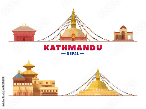 Kathmandu Nepal top landmark at white background. Vector Illustration. Business travel and tourism concept with modern buildings. Image for banner or web site.
