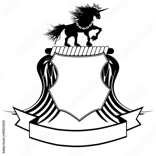 heraldic unicorn horse coat of arms emblem crest tattoo illustration in vector format