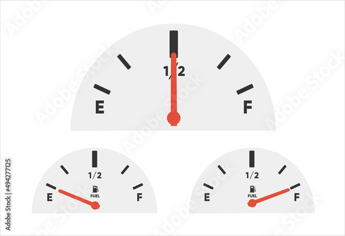 Gas tank gauge. Set of Fuel gauge scales. Fuel meter. Fuel indicator. Oil level tank bar meter. Collection Fuel gauge meter on a white