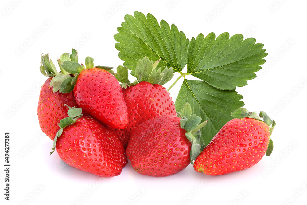 Several tasty strawberries with leaves isolated on white Several tasty strawberries with leaves isolated on white