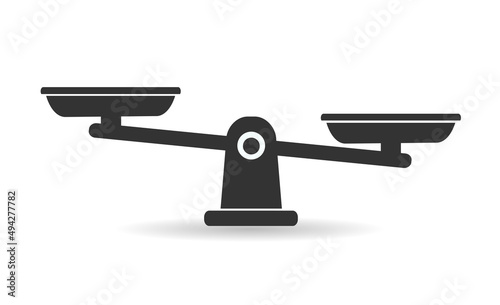 Bowls of scales in balance, an imbalance of scales. Black icons. Libra, vector 