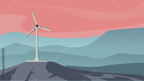 wind station in the mountains against the backdrop of a beautiful landscape. environmentally friendly energy sources