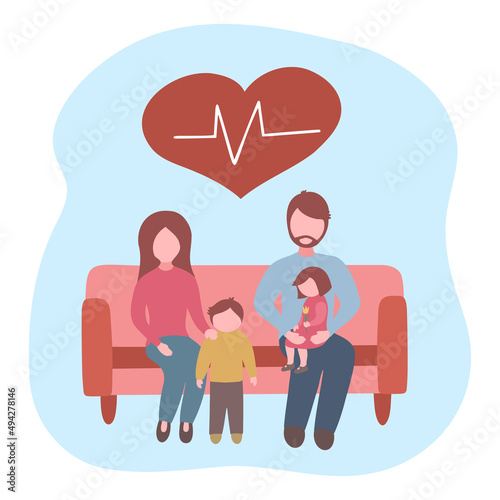 Family health day, health insurance, family security. Vector Illustration for printing, backgrounds, covers, packaging, greeting cards, posters, stickers, textile and seasonal design.