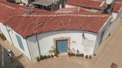 Aerial 4k Nicosia Old Town with First Cypriot Council Houses(Samanbahçe Evleri) which is build by Ottoman period in North Cyprus photo