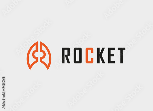 Rocket Logo. Red Minimalist Rocket Line Icon. Usable for Business, Branding and Technology Logos. Flat Vector Logo Design Template Element.