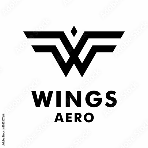 Initial letter w shape wing for aero plane business logo design