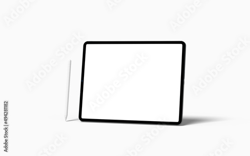 Tablet screen mockup with pen view on white backgrounds