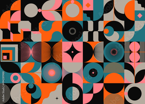 Decorative Abstract Artwork Inspired by Mid Century Graphics Design Made With Vector Geometric Shapes and Forms photo