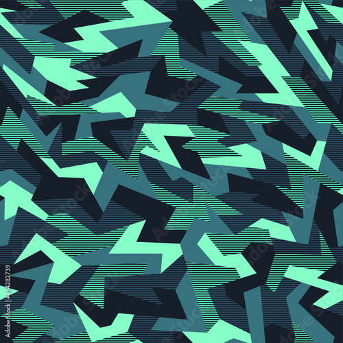 Geometric camouflage seamless pattern. Abstract modern military camo  background of polygons for fabric textile and vinyl wrap print. Endless vector illustration.