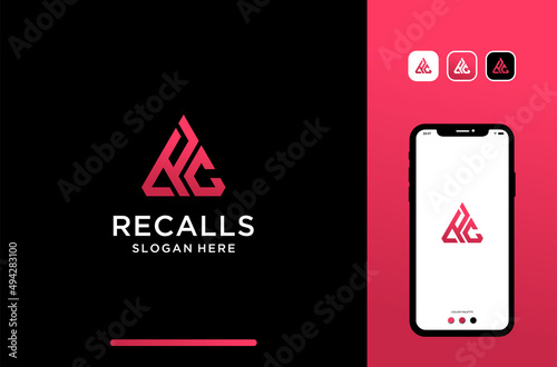 letter or initial rc logo design in triangle shape.