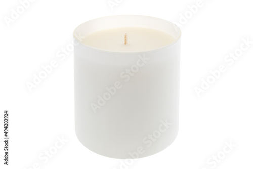 White glass candle isolated on white background