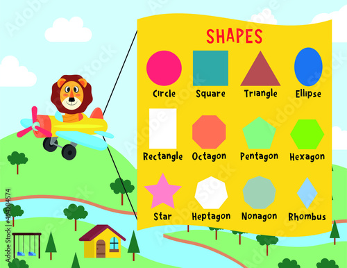 Cute lion poster on shapes for kids