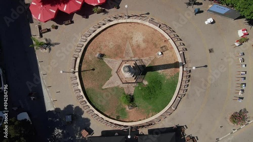 Aerial 4k Nicosia Old Town with Great Inn(Büyük Han), Selimiye Camii(Ayia Sophia Cathedral), Gambler's Inn(Kumarcılar Hanı), First Cypriot Council Houses(Samanbahçe Evleri) in North Cyprus photo