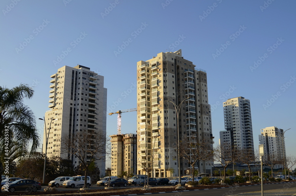 Fototapeta premium New buildings in Israel. New quarters, modern high-rise buildings.