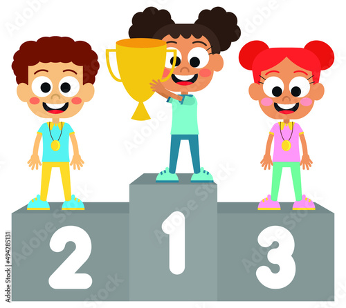 Successful cute boy who won a trophy