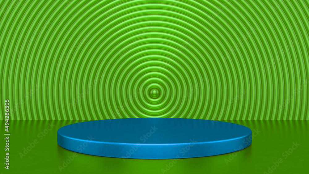 Chrome glossy Green Blue podium and abstract geometry background. Round podium, pedestal, platform for cosmetic product presentation, showcase. Minimalist mock up scene, concept template. 3d render Chrome glossy Green Blue podium and abstract geometry background. Round podium, pedestal, platform for cosmetic product presentation, showcase. Minimalist mock up scene, concept template. 3d render