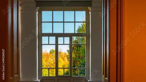 Window to the garden in and old but stylish house.