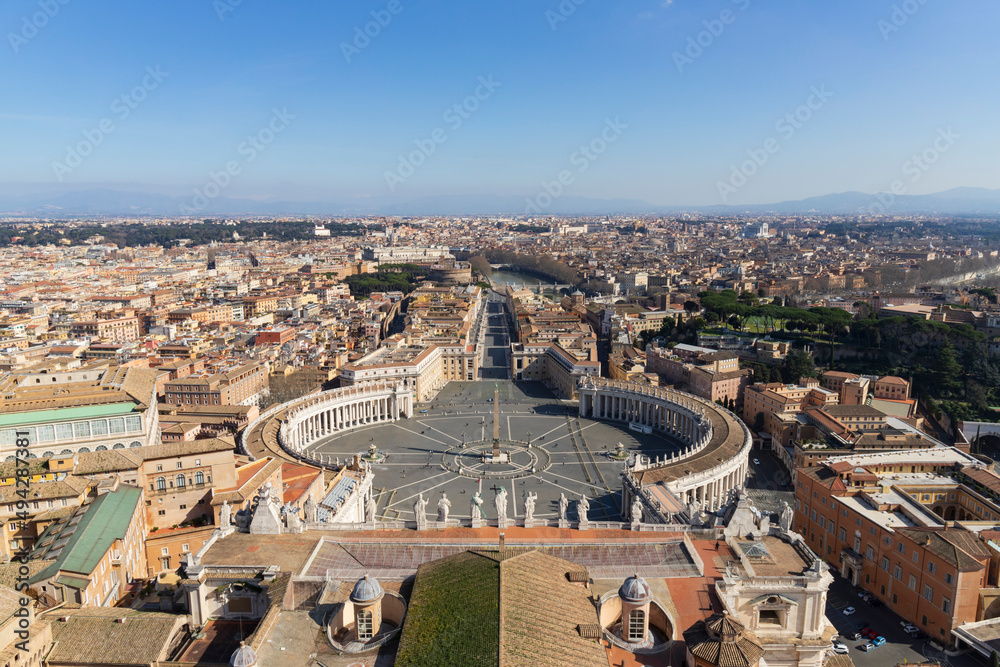 Aerial view on St. Peter's square, Rome, Italy from St. Peter's Basilica.