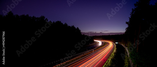 lights of cars with night. long exposure, light lines