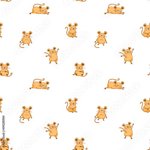 Fototapeta Naklejka Na Ścianę i Meble -  Vector pattern with cute mice, cartoon-style character, cute animals, rodents. Children's illustration for postcards, posters, T-shirts, teenagers, stickers, fabrics.