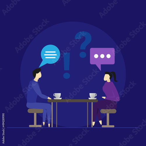 Speech bubble with coffee cup, coffee break, discussion with hot drink, Communication with coffee concept