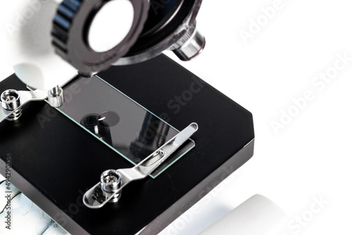 Microscope close up. Research in a scientific medical laboratory