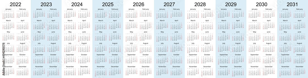 Calendar Planner 2023, 2024, 2025, 2026, 2027, 2028, 2029, 2030, 2031