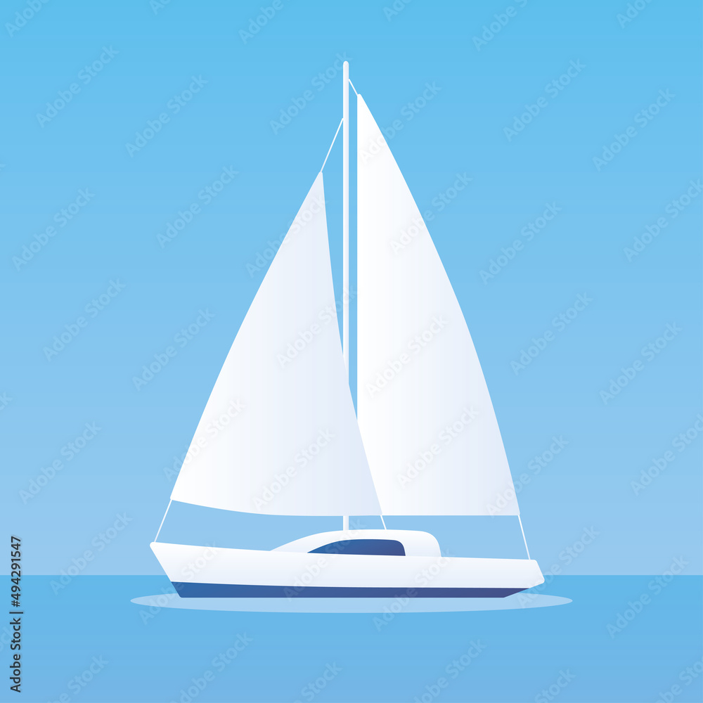White sailboat or sailing yacht at sea vector illustration