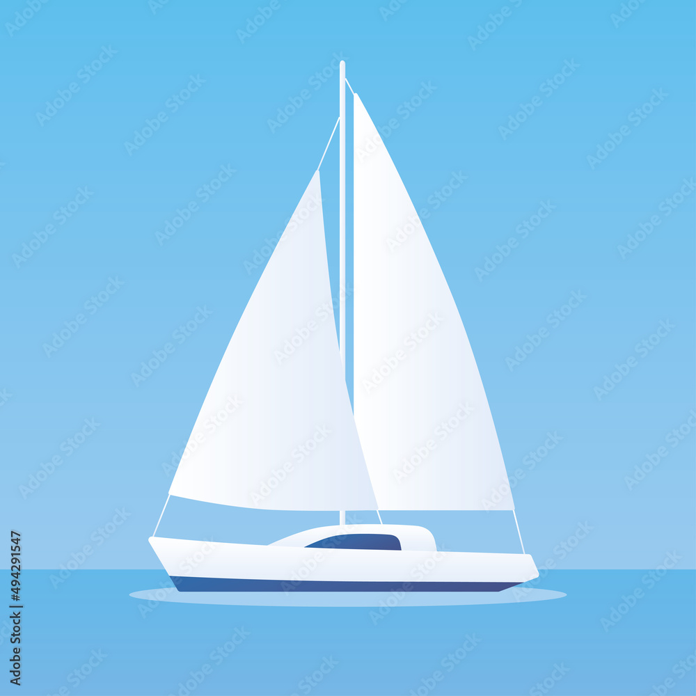 White sailboat or sailing yacht at sea vector illustration White sailboat or sailing yacht at sea vector illustration