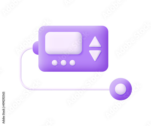 3D Insulin pump isolated on white background. Glucose Monitoring. Medicine concept. Health care. Diabetes. Can be used for many purposes.