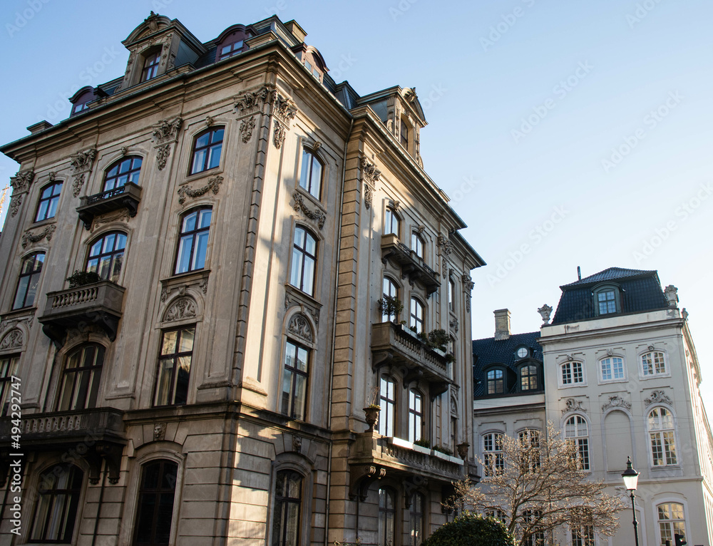 Fototapeta premium House facade in Copenhagen, Denmark. Real estate investment. Expensive housing in the center of the city.