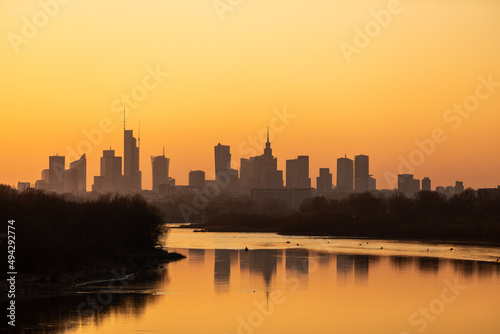 Sunset in Warsaw on the Vistula River