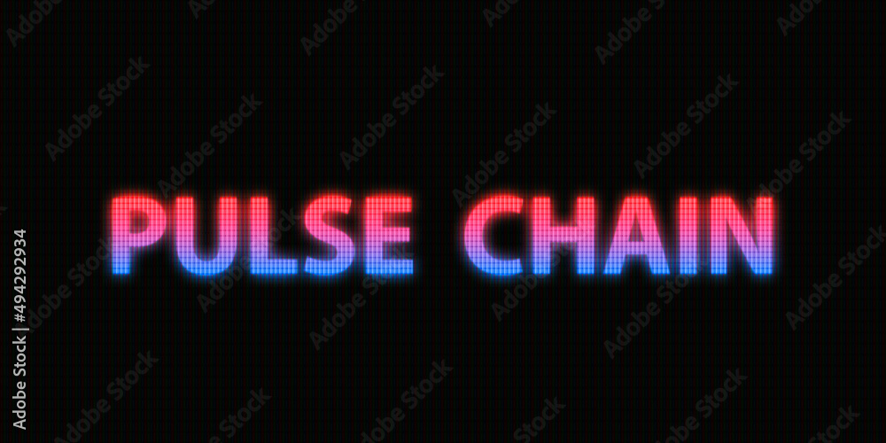 Pulse chain neon glowing sign. Decentralized crypto network