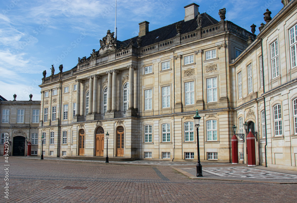 Amalienborg, the palace and residence in Copenhagen of the queen of Denmark. Royal Palace.