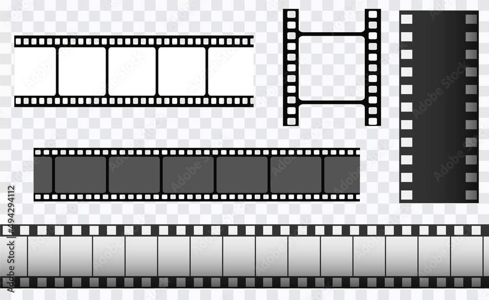 Cinema strip templates. Negative and strip, media filmstrip. Film roll vector, film 35mm, slide film frame Cinema strip templates. Negative and strip, media filmstrip. Film roll vector, film 35mm, slide film frame