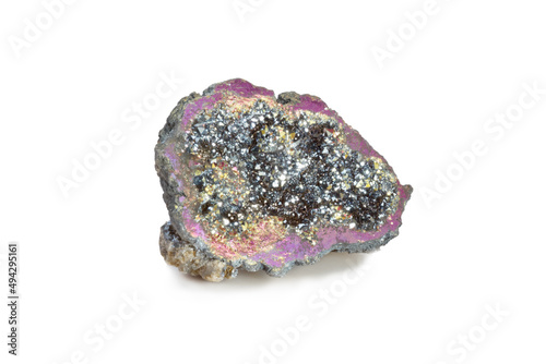 Amazing colorful rainbow gemstone macro closeup isolated on white background.Metallic colorful stucture on geode.	