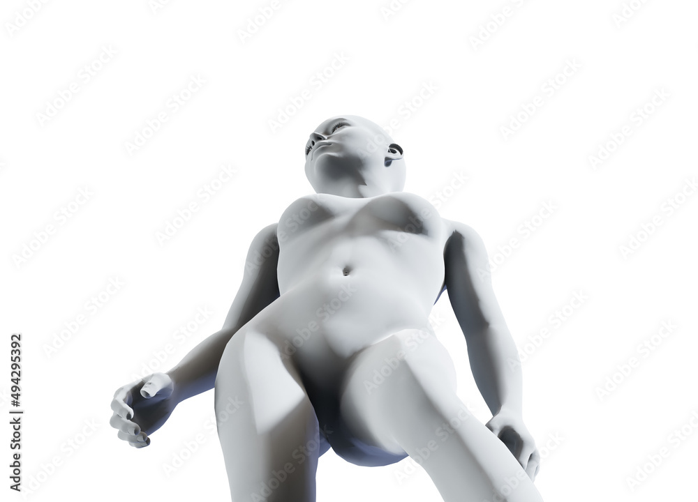 White colorless female face with white skin in profile on a white background. 3D render. White colorless female face with white skin in profile on a white background. 3D render.