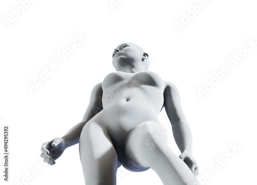 White colorless female face with white skin in profile on a white background. 3D render.