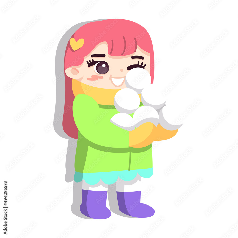 Isolated girl balls snow winter kids play enjoy vector illustation Isolated girl balls snow winter kids play enjoy vector illustation