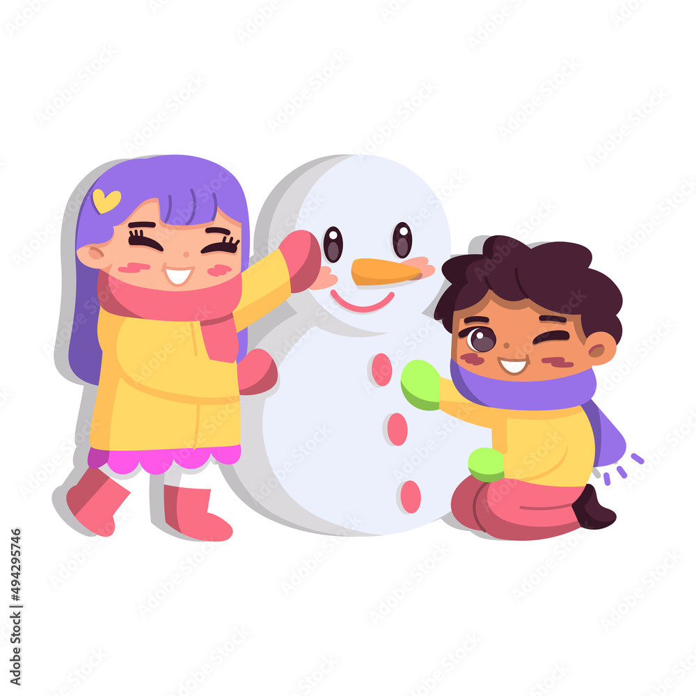 Isolated kids snowman winter kids play enjoy vector illustation Isolated kids snowman winter kids play enjoy vector illustation