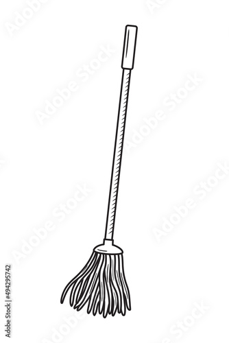 Outline doodle mop icon. Hand drawn tool for floor cleaning. Vector illustration of house work element