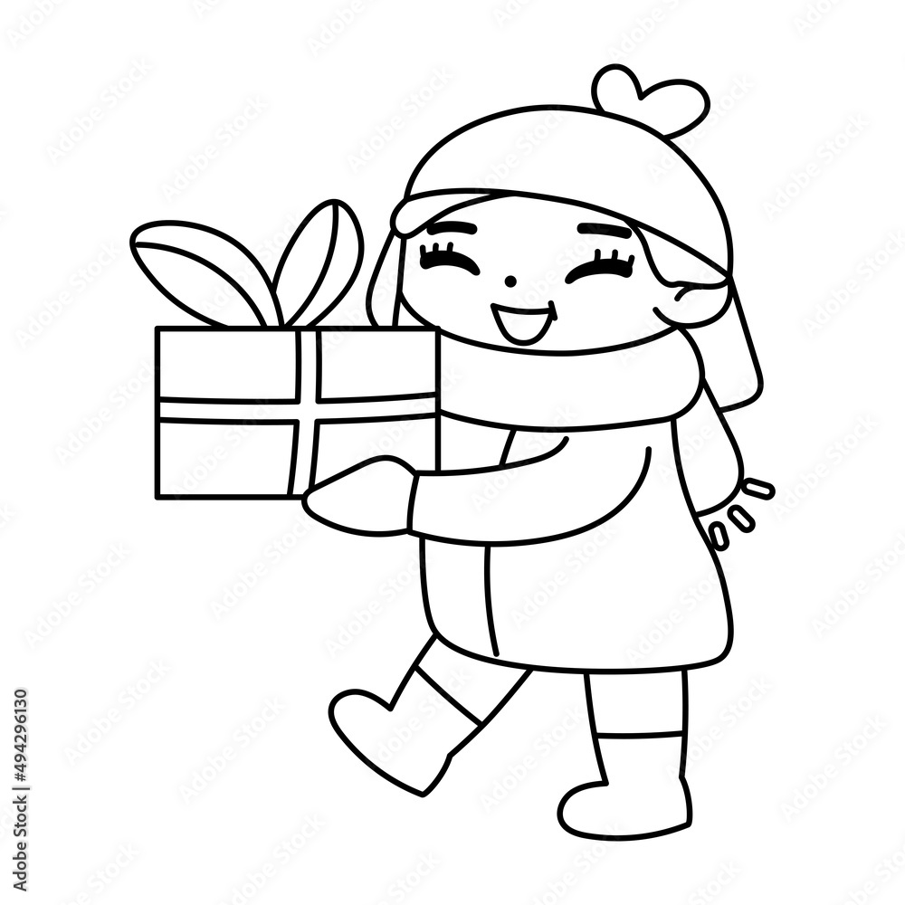 Isolated girl gift snow draw winter kids play enjoy vector illustation Isolated girl gift snow draw winter kids play enjoy vector illustation