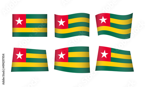 Togo Flag Set Togolese Flags National Symbol Banner Icon Vector Stickers Africa African Lomé Wave Country City State Wavy Realistic Culture Nation Republic Kingdom Every All Flag Vintage