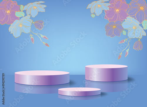 Silver podium background with flowers
