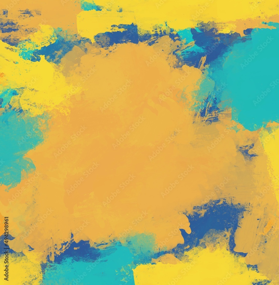 Abstract colorful background yellow orange cyan colors with hand drawn oil paint texture or grunge suitable for any print or website decoration	