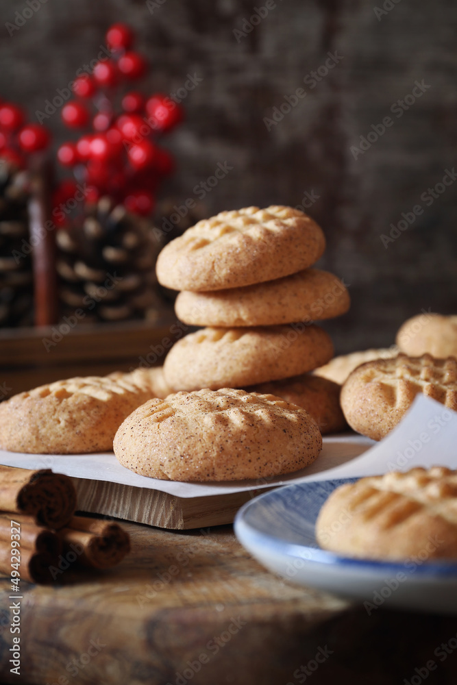 Winter baking. Homemade shortbread cookies with cinnamon Winter baking. Homemade shortbread cookies with cinnamon