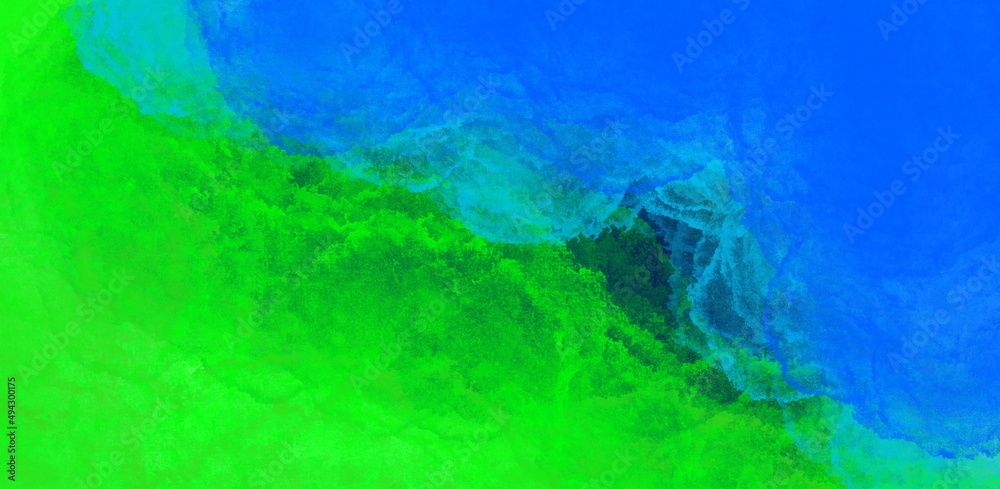 Abstract bright blue green background with marble and water texture and dark green blurs and transitions decorative banner print or website decoration	