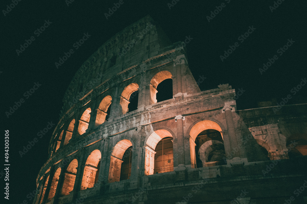 coliseum of rome, roman construction and icon of the empire and of the italian country
